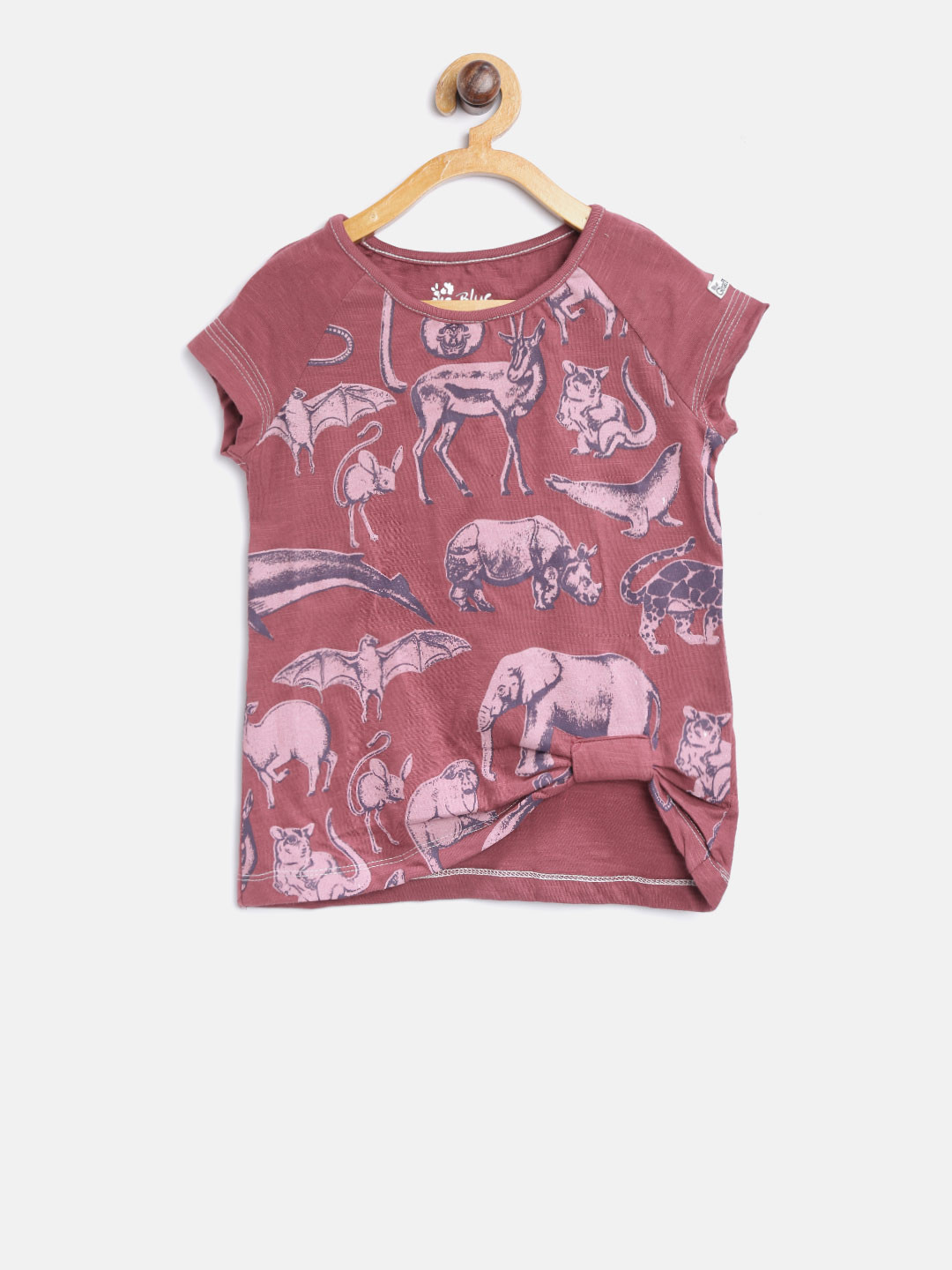 Blue Giraffe Girls Dusty Pink Printed Pure Cotton Top