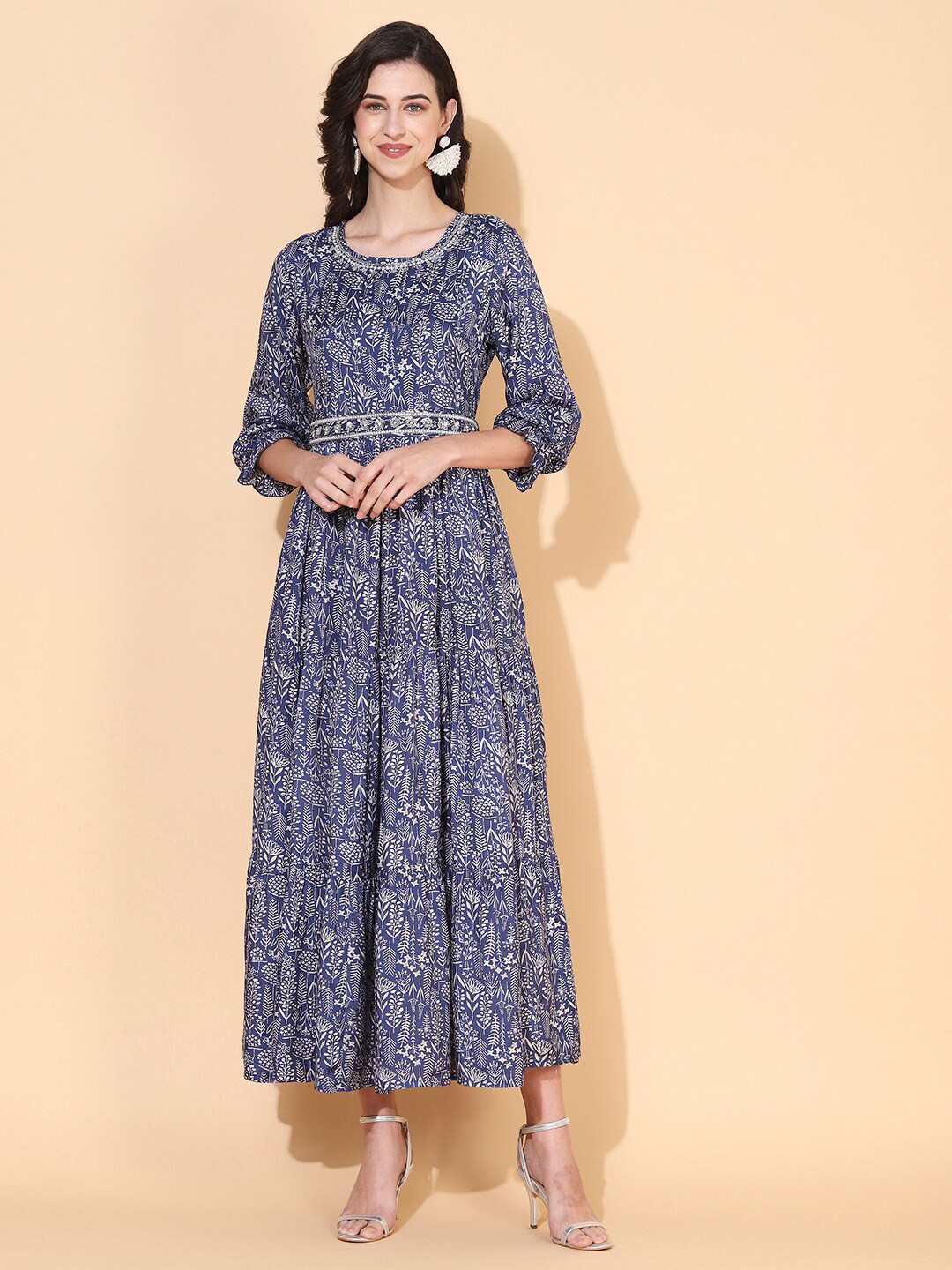 FASHOR Ethnic Motifs Maxi Silk Ethnic Dress