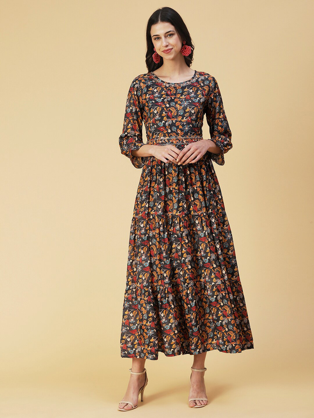 FASHOR Ethnic Motifs Maxi Silk Ethnic Dress