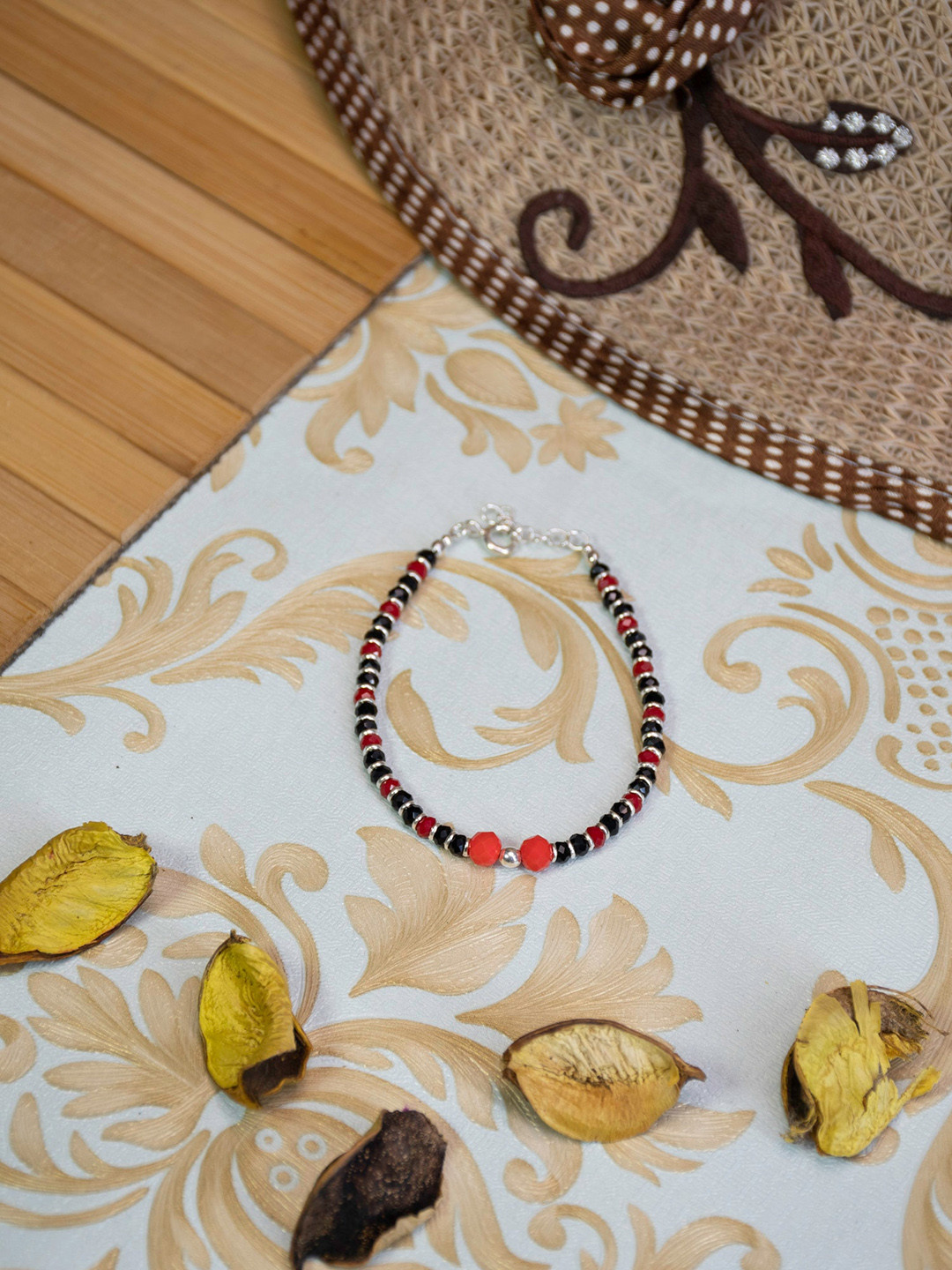 Arte Jewels Women Black & Red Silver Link Bracelet