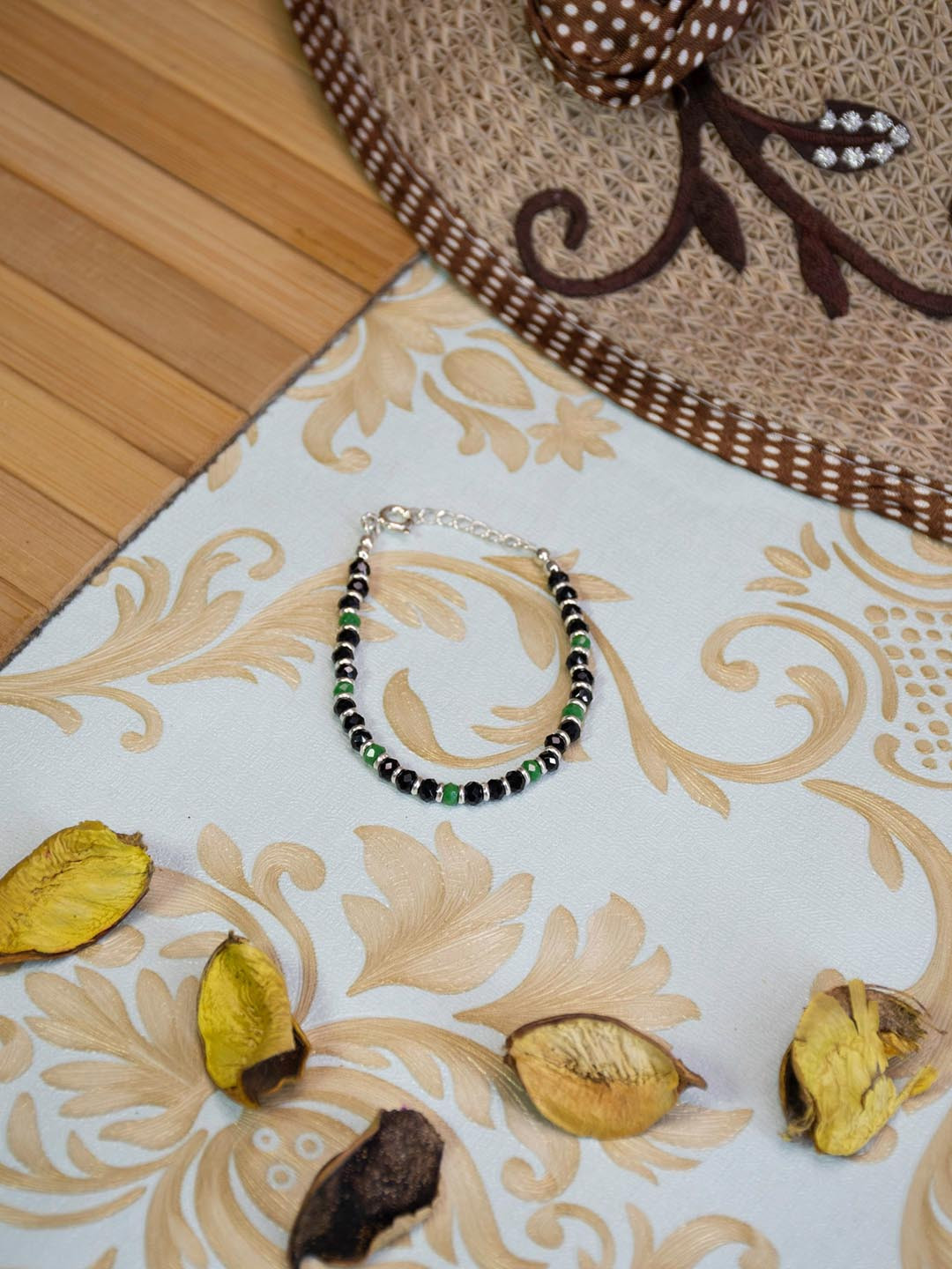 Arte Jewels Kids Black & Green Silver Bracelet