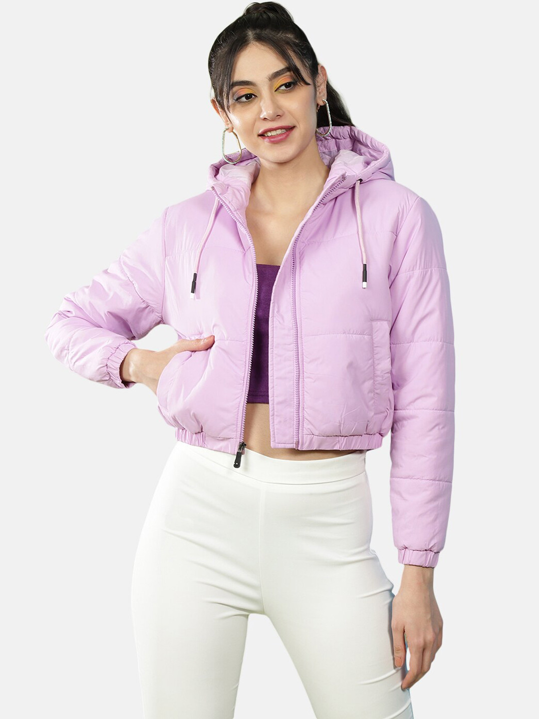 Freehand by The Indian Garage Co Women Pink Crop Outdoor Bomber Jacket