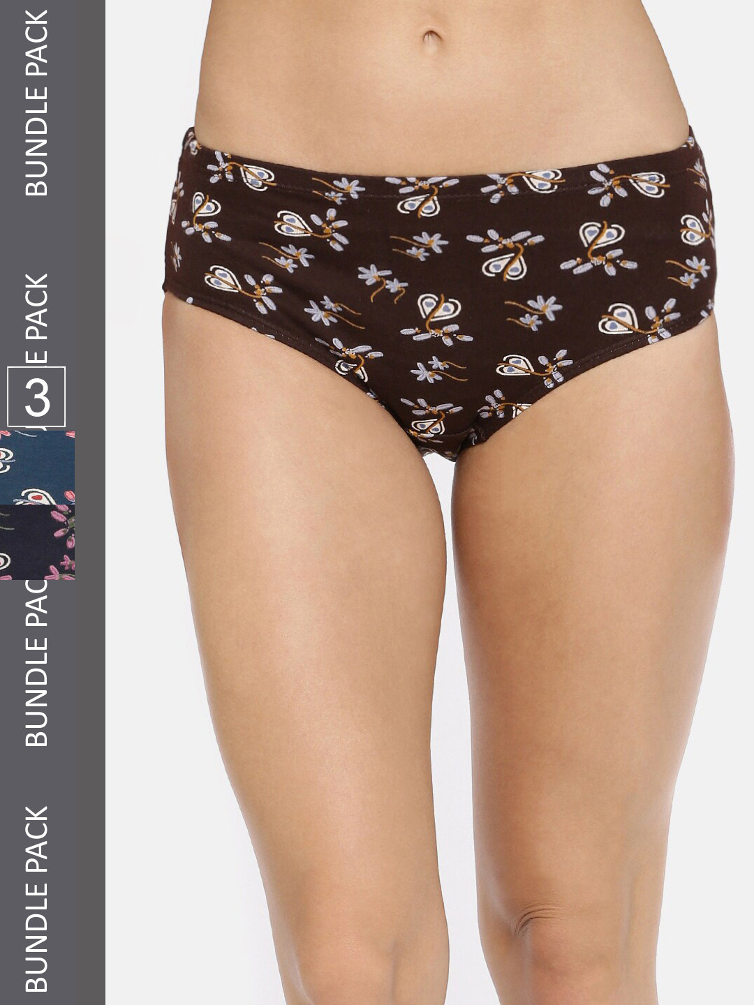 RedRose Women Plus Size Pack Of 3 Printed Hipster Briefs Decorative Multi