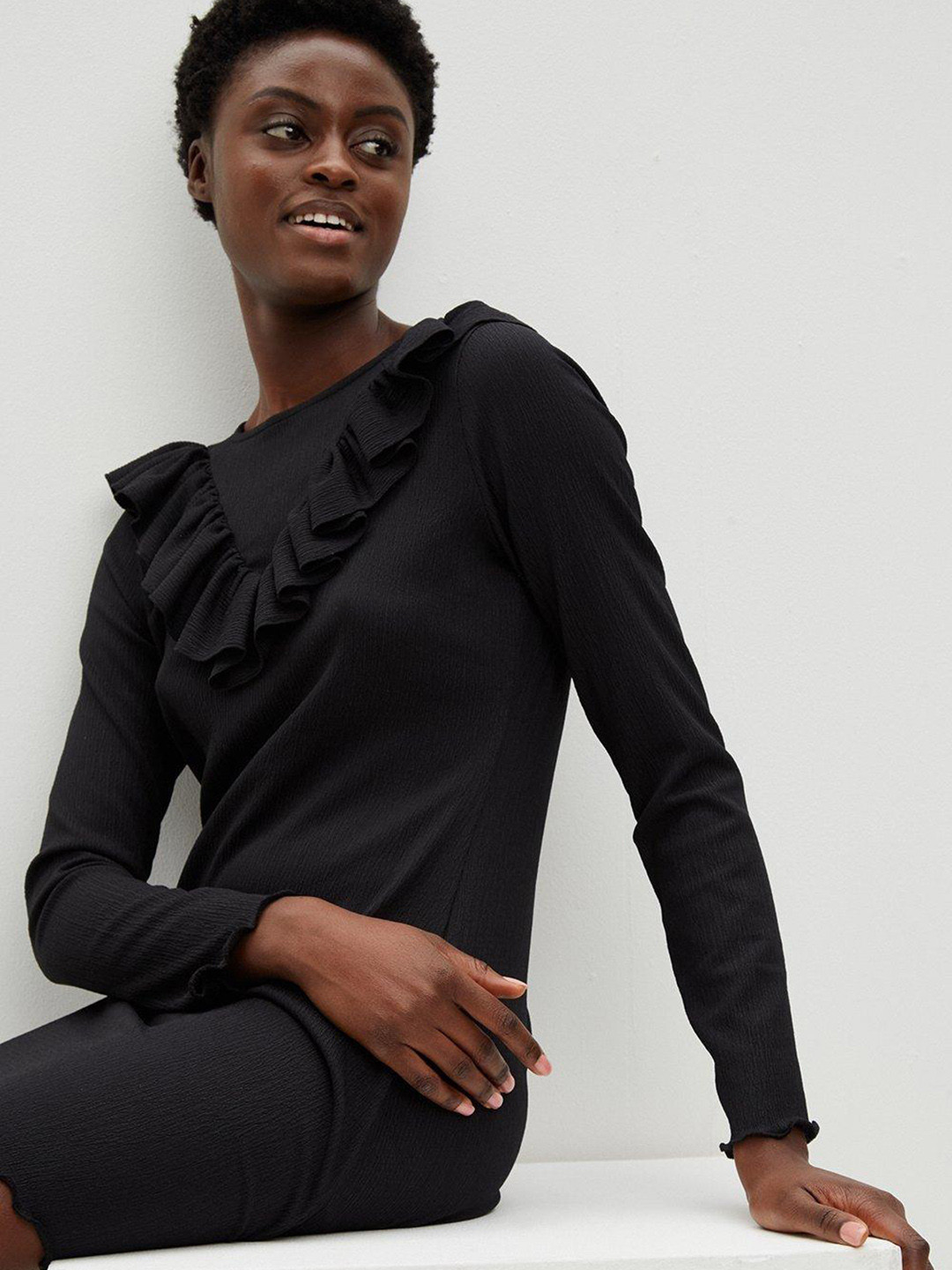 DOROTHY PERKINS Ruffle Front Textured A-Line Mini Dress