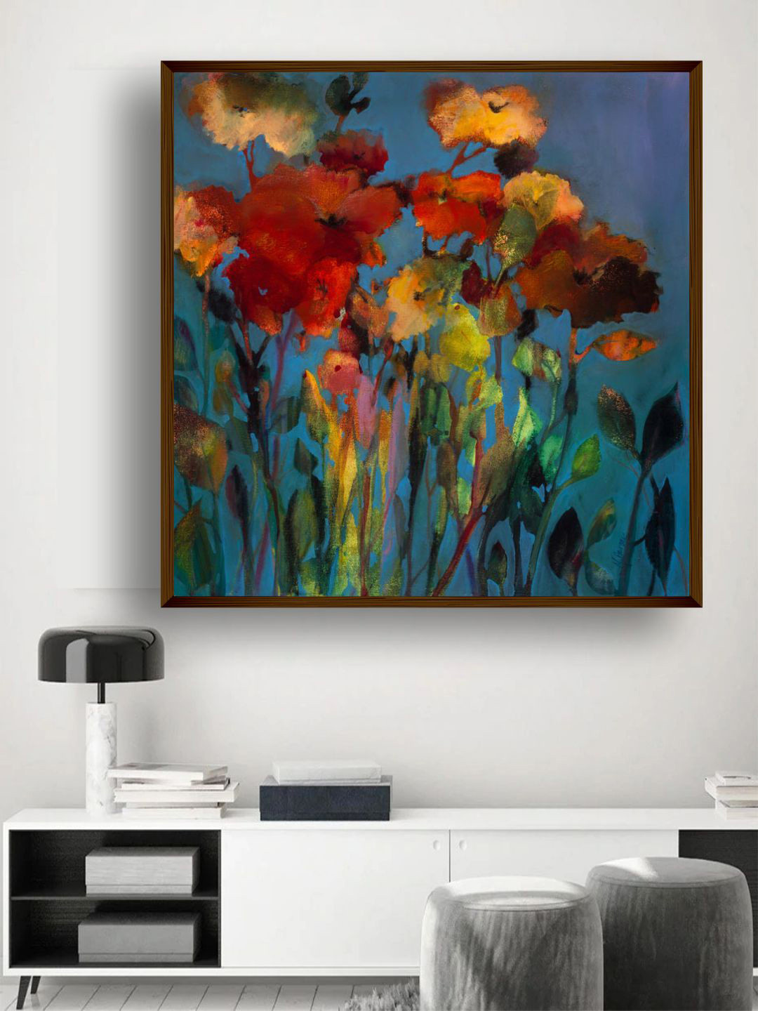The Art House Red & Green Floral Painting Wall Art