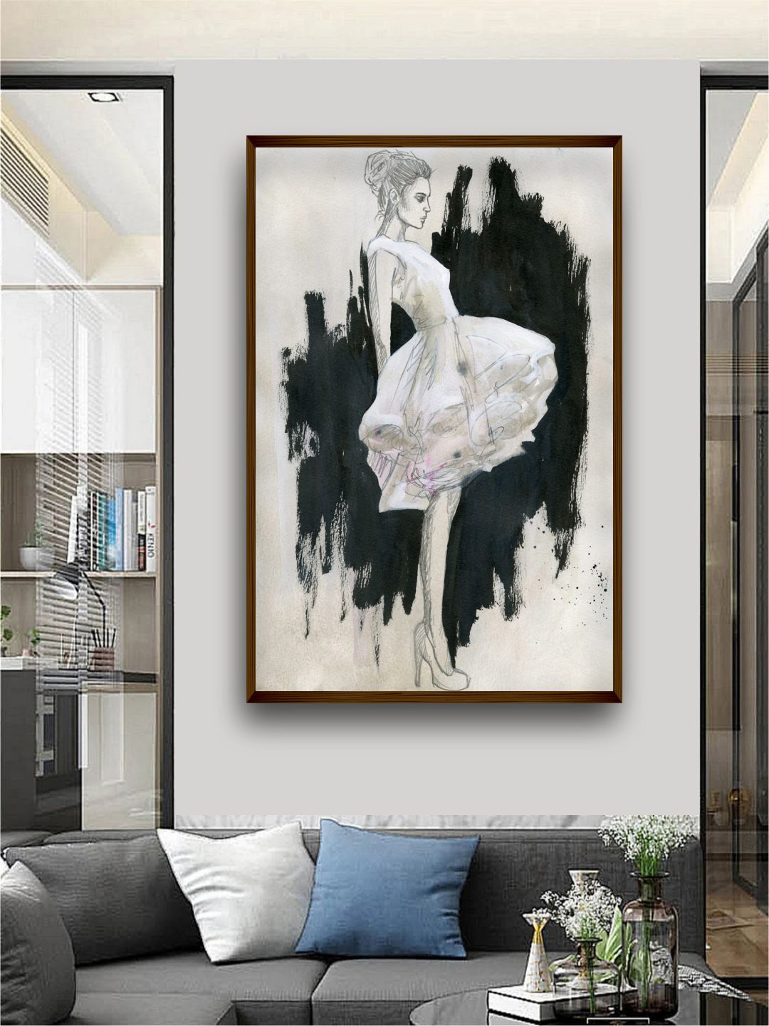 The Art House Off White & Black Abstract Painting Wall Art