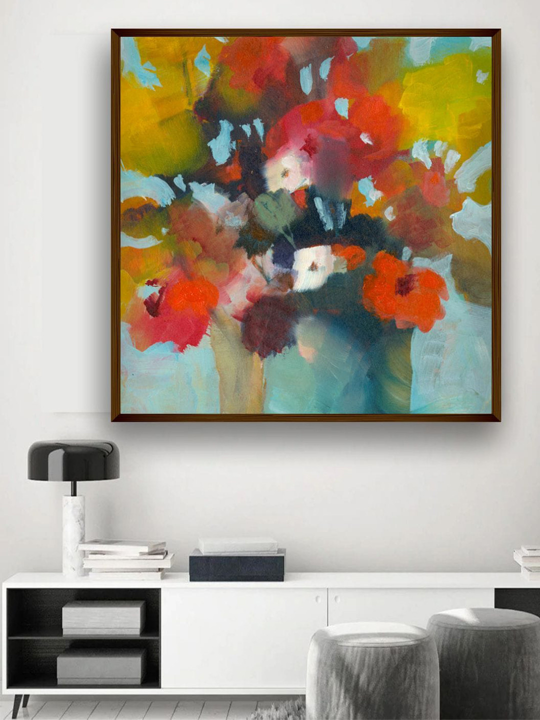 The Art House Red & Yellow Floral Framed Wall Painting