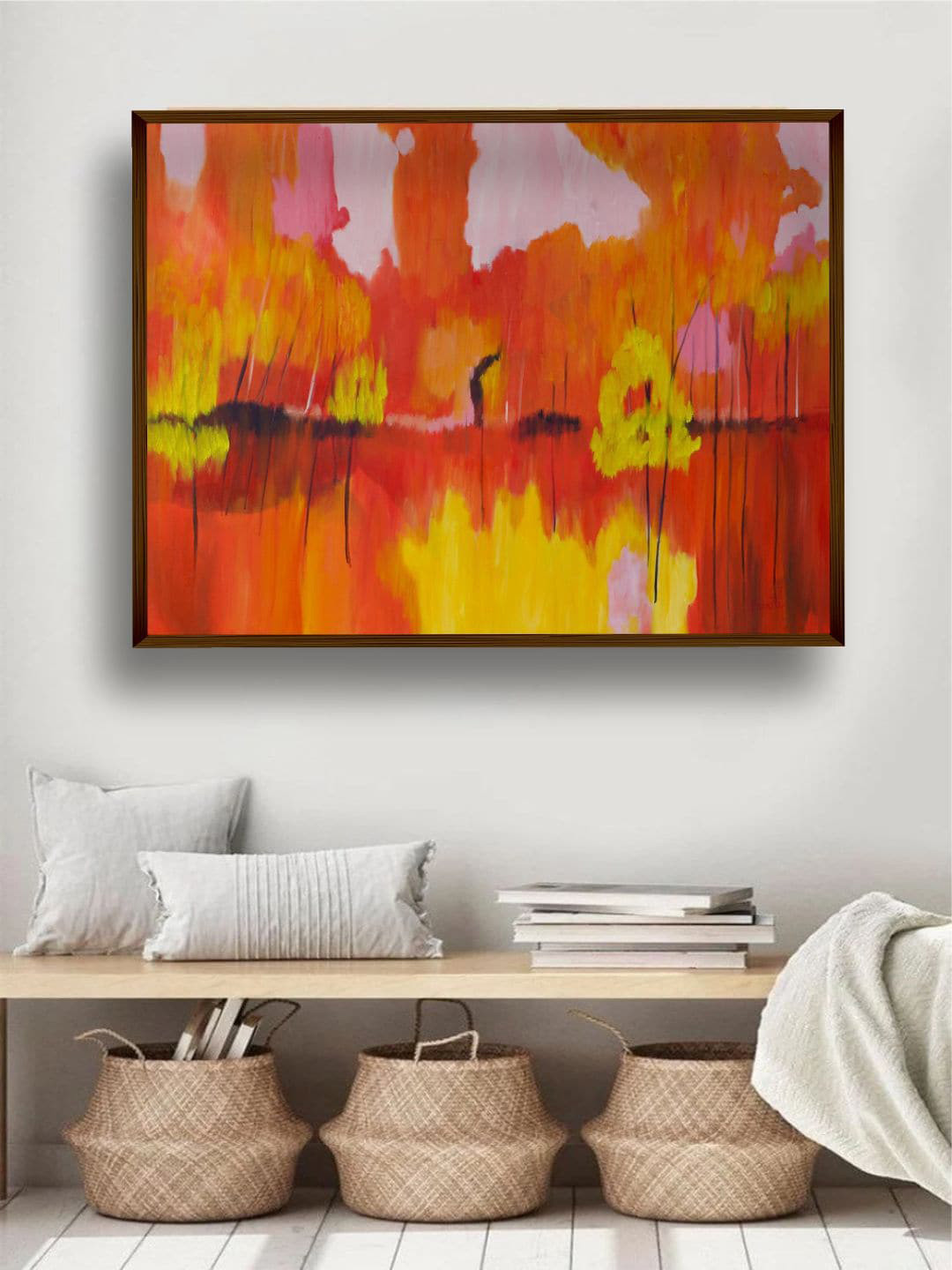 The Art House Red & Yellow Abstract Framed Wall Painting