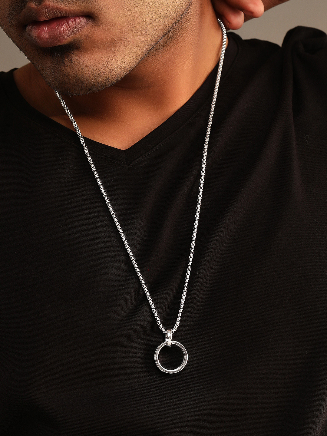 The Roadster Lifestyle Co. Men Silver-Plated Chain With Circular Pendant