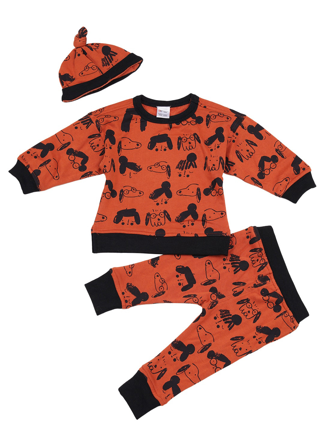 Creative Kids Girls Brown & Black Printed T-shirt with Pyjamas