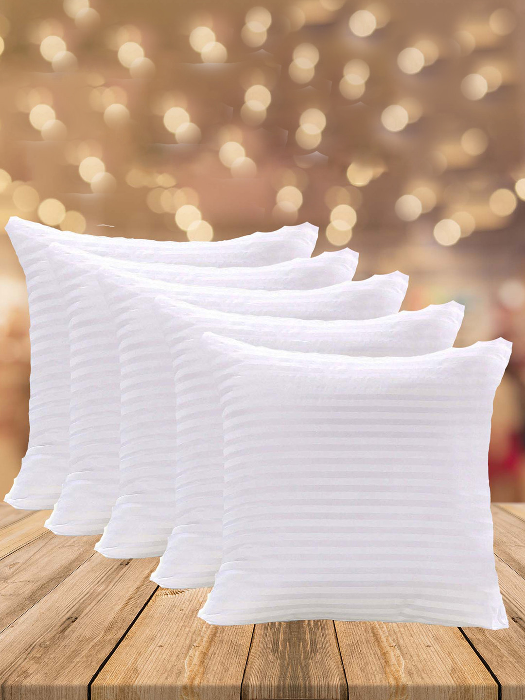 JD x White Striped Polyester Set of 5 Medium Fibre Sleep Pillow-40.16 x 40.16 x 10 cm