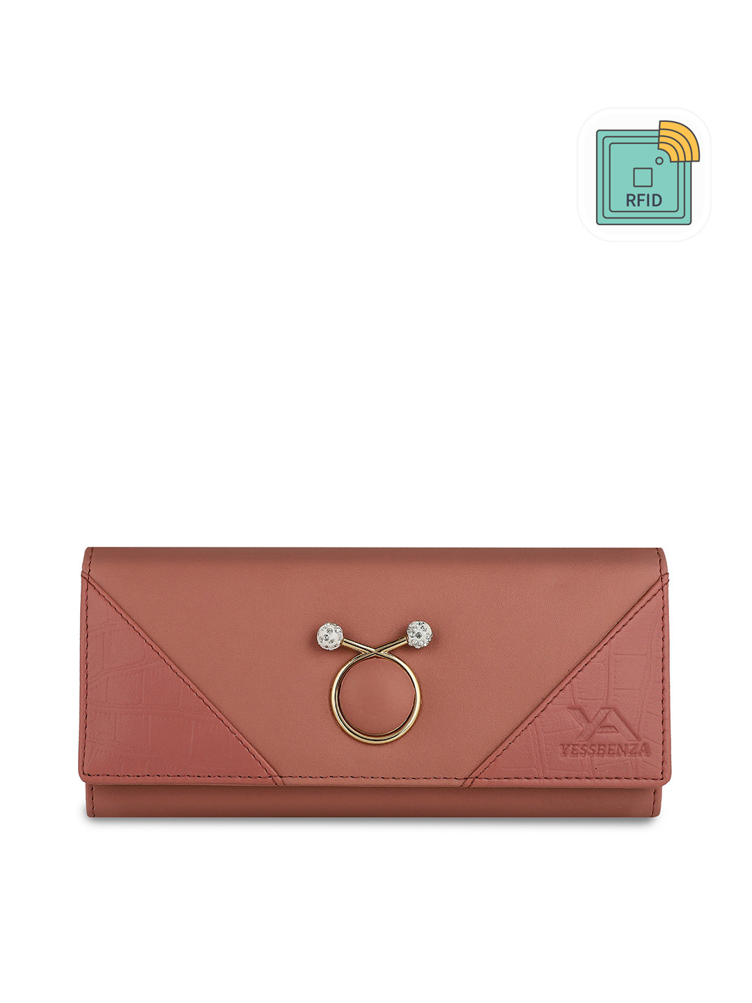 YESSBENZA Women Peach Bow Detail Two Fold Wallet