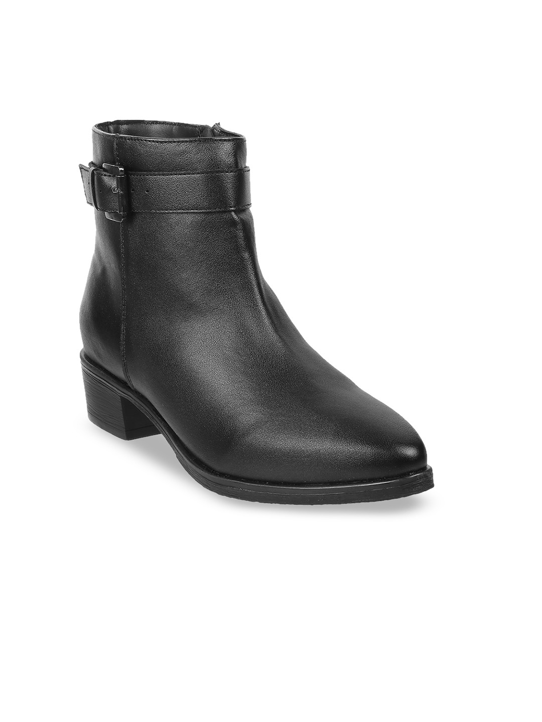 Mochi Womens Black Pointed Toe Mid Top Heel Boots