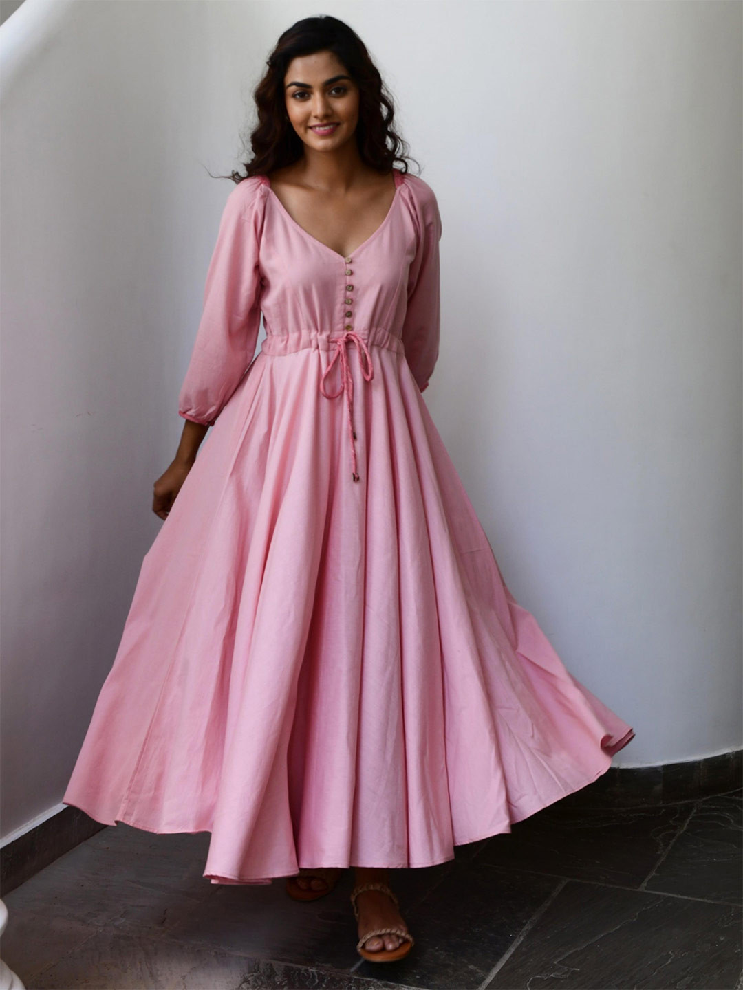 MYAARA Pink Cotton Ethnic Maxi Dress