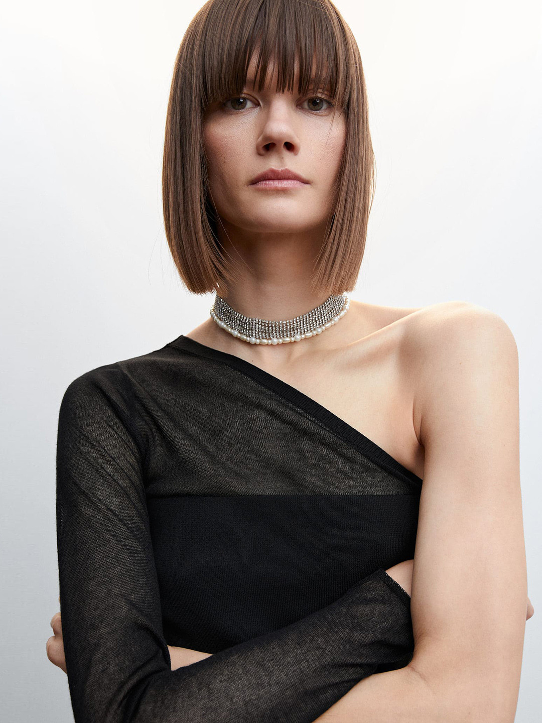 MANGO One Shoulder Fitted Top