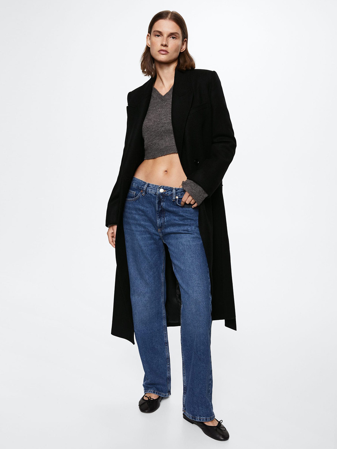 MANGO Sustainable Peaked Lapel Longline Overcoat with Belt