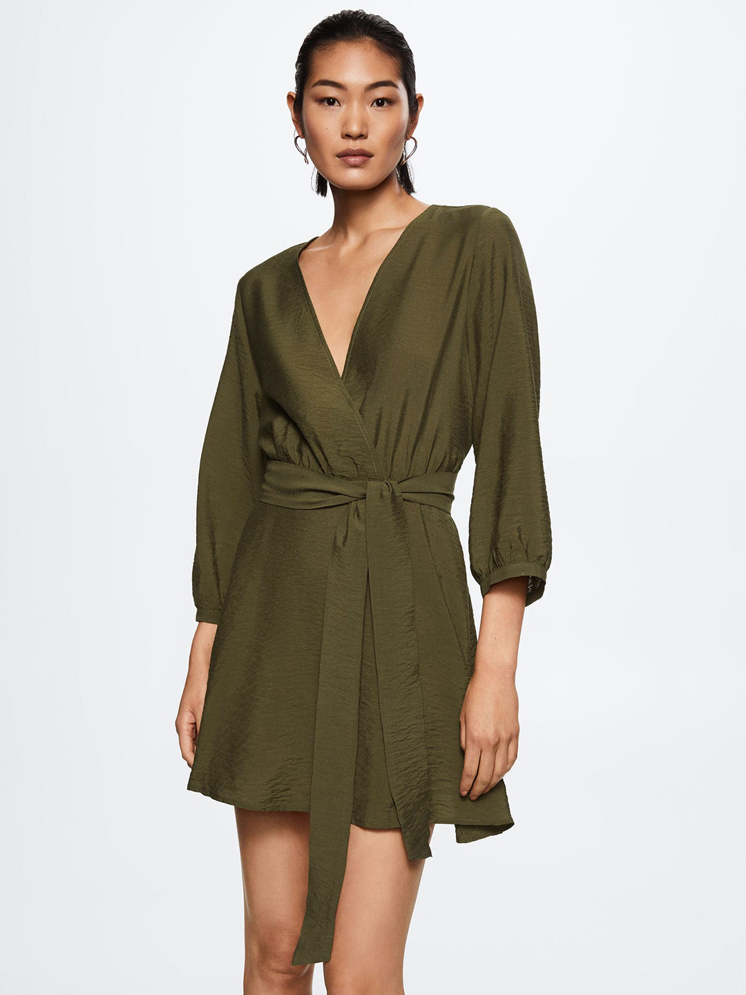 MANGO Solid Wrap Dress with Belt