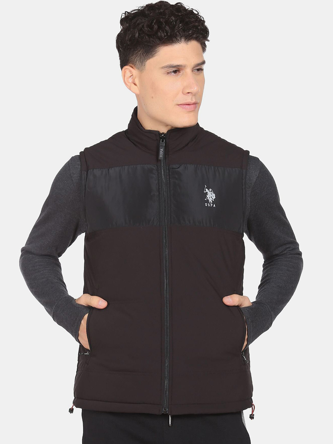 U S Polo Assn Denim Co Men Black Longline Padded Jacket