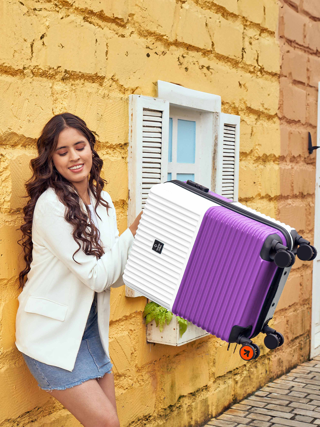 Nasher Miles Istanbul Hard-Sided ABS and PC Cabin White Purple Trolley Bag - 20Inch 55cm