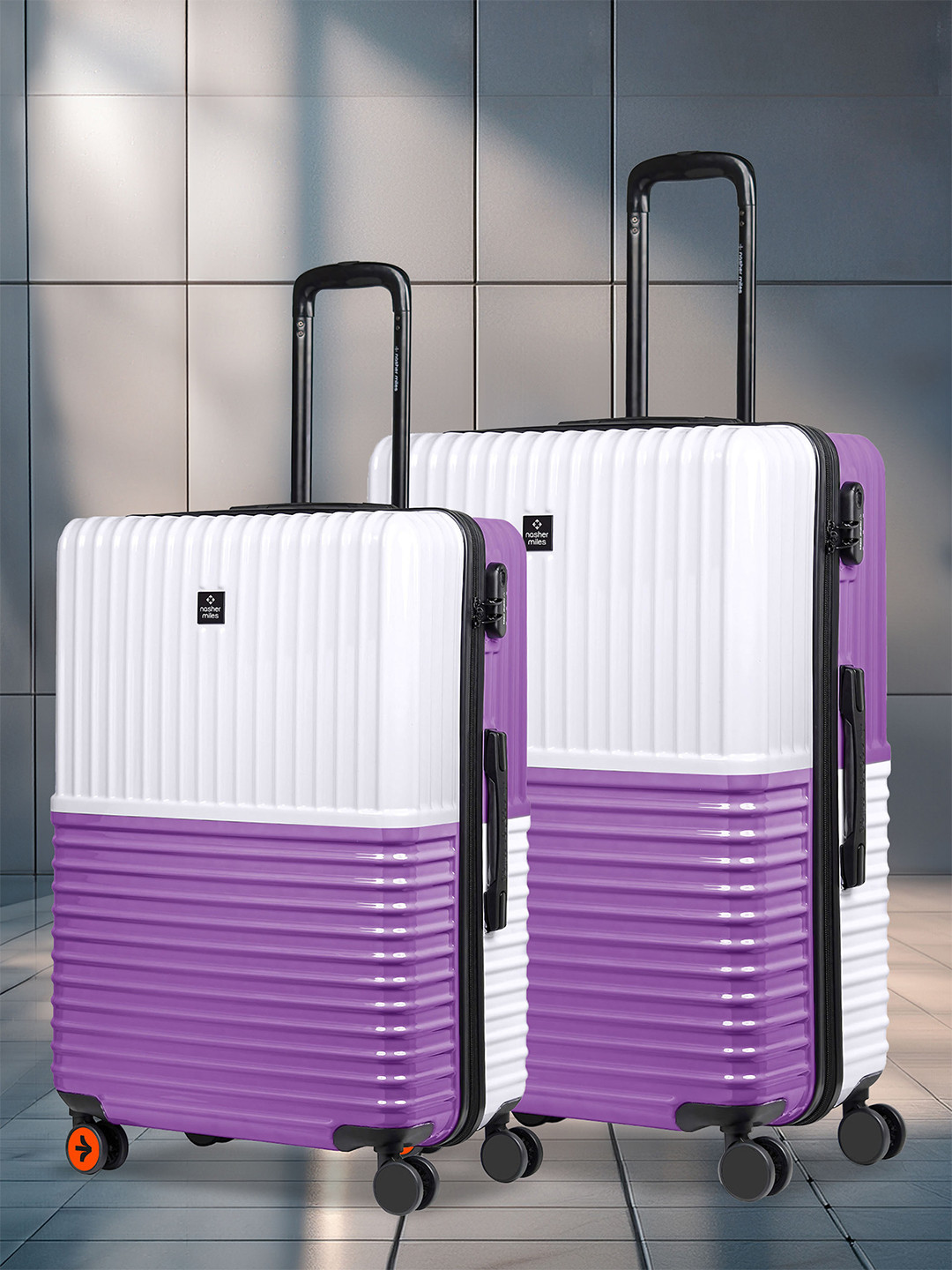 Nasher Miles Istanbul Hard-Sided ABS and PC Set of 2 M/L White Purple Trolley Bags 65-75cm