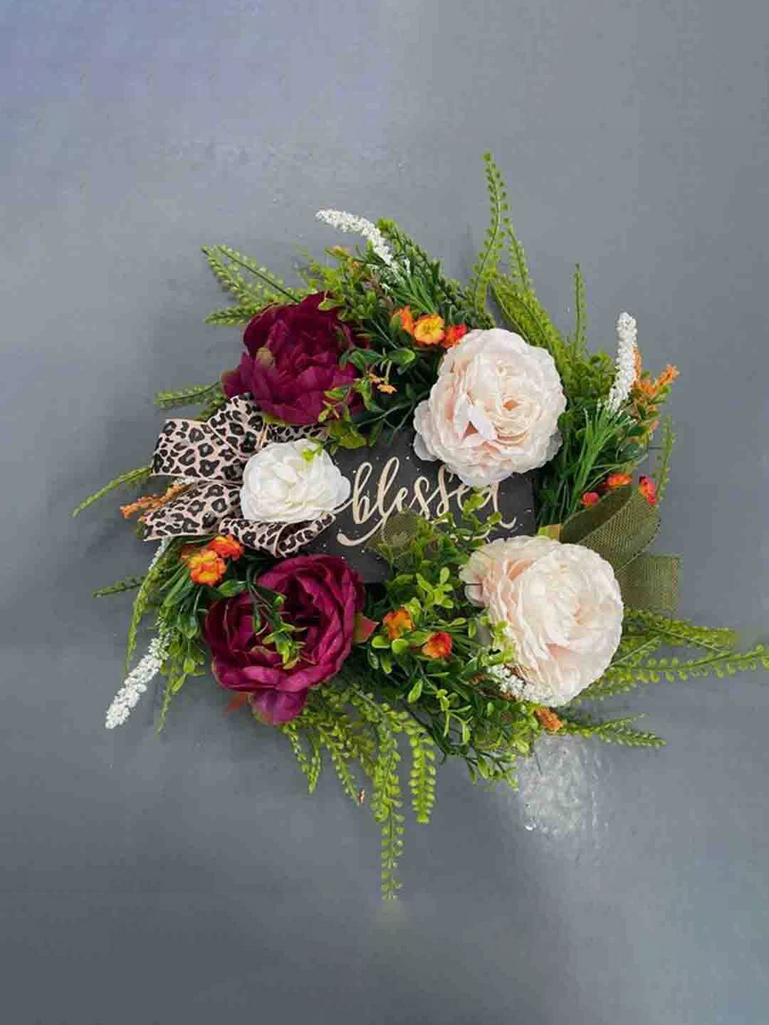 Little Surprise Box LLP Green & White Blessed theme Christmas Wreath for Wall, Door & Tree Decor