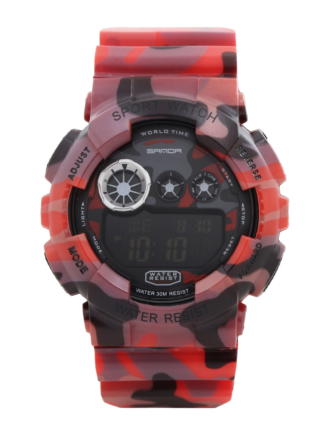 red digital watch