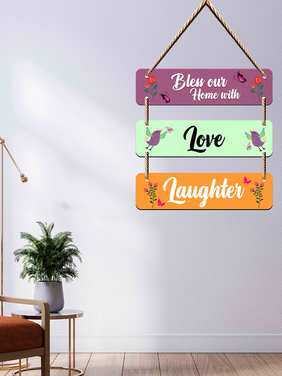 SAF Bless Our Home with, Love, Laughter Wood Floral Matte Bedroom Wall Hangings-12In