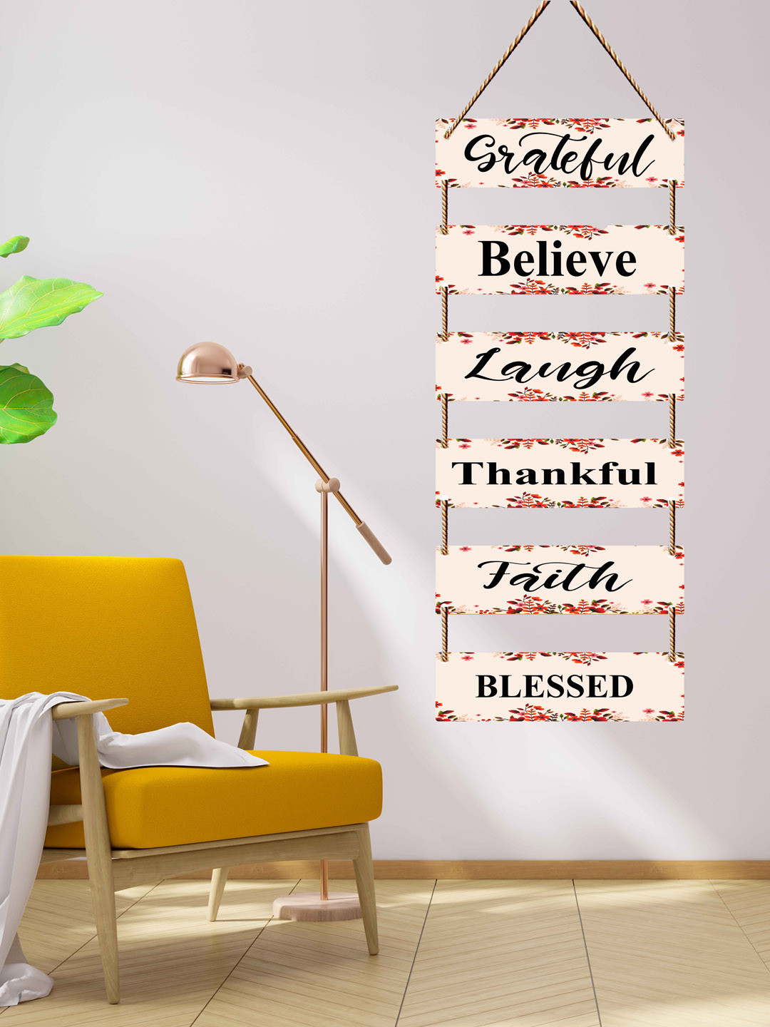 SAF Greatful, Believe, Laugh, Thankfu Wood Matte Hanging Bedroom Wall Hangings-31.5In