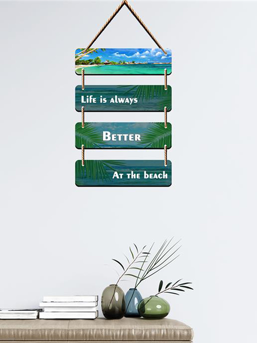 SAF Life is always better at the beach Wood Matte Hanging Bedroom Wall Hangings-23.6In