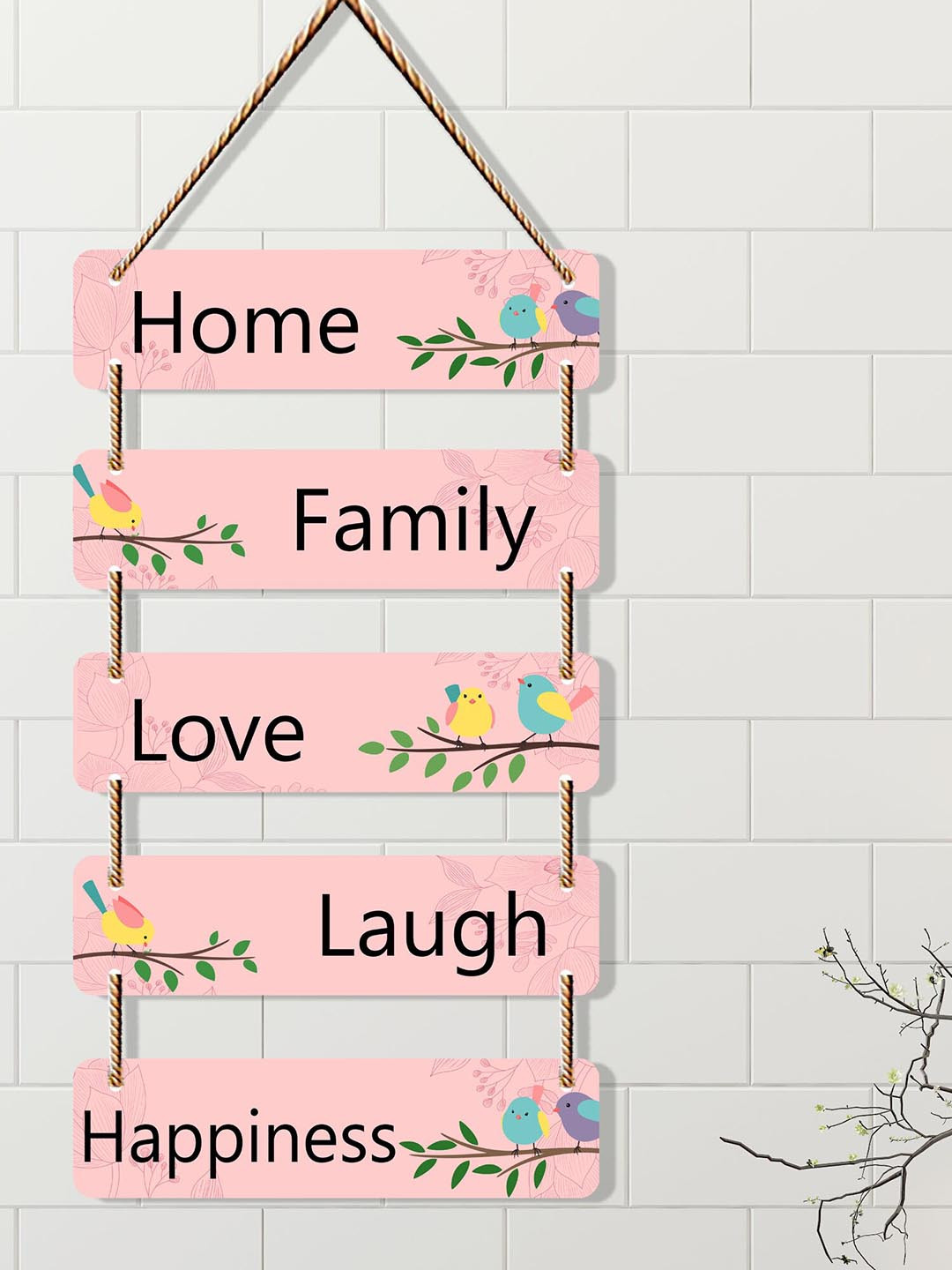 SAF Home, Family, Love, Laugh, Happiness Wood Matte Hanging Bedroom Wall Hangings-27.6In