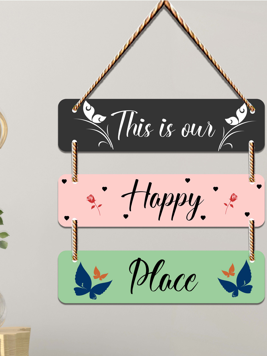 SAF This Is Our, Happy, Palce Wood Matte Hanging Bedroom Wall Hangings-15In