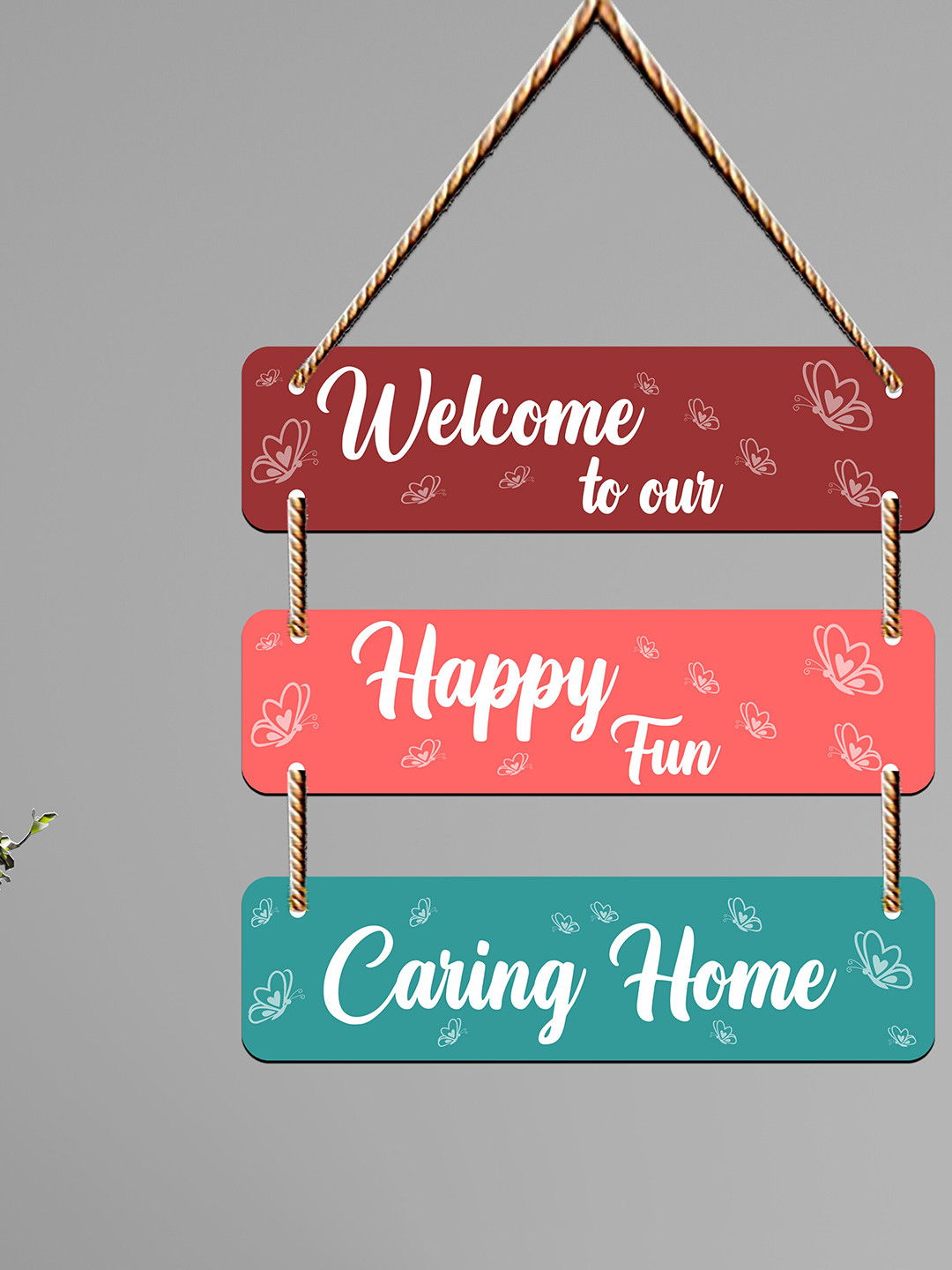 SAF Welcome To Our, Happy Fun, Caring Home Wood Matte Hanging Bedroom Wall Hangings-15In