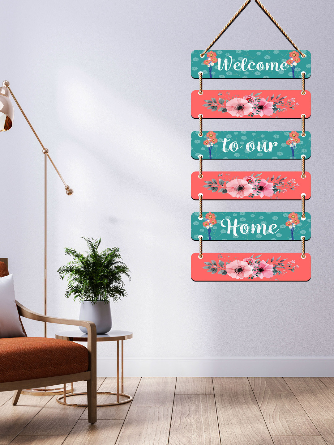 SAF Welcome, To Our, Home Wood Floral Matte Hanging Bedroom Wall Hangings-31.5In