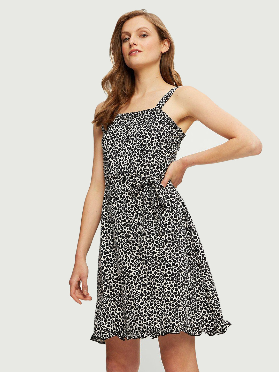 DOROTHY PERKINS Abstract Print A-Line Dress With Belt