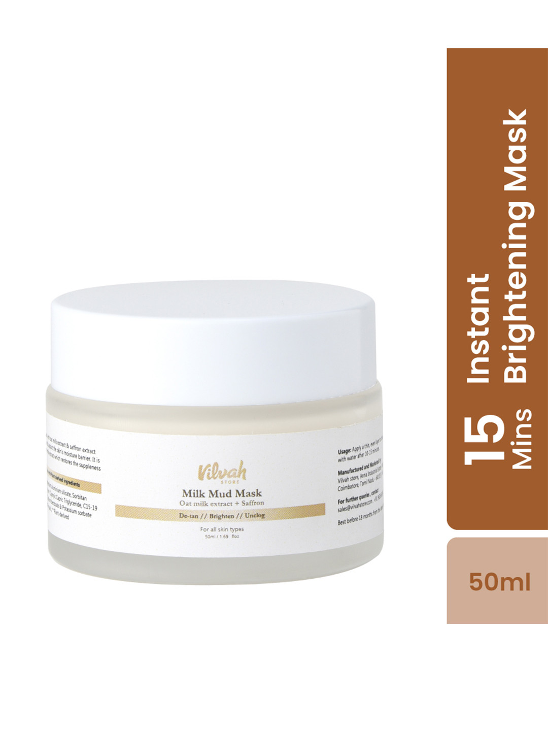 Vilvah Store De-Tan & Brightening Milk Mud Mask with Oat Milk Extracts - 50ml
