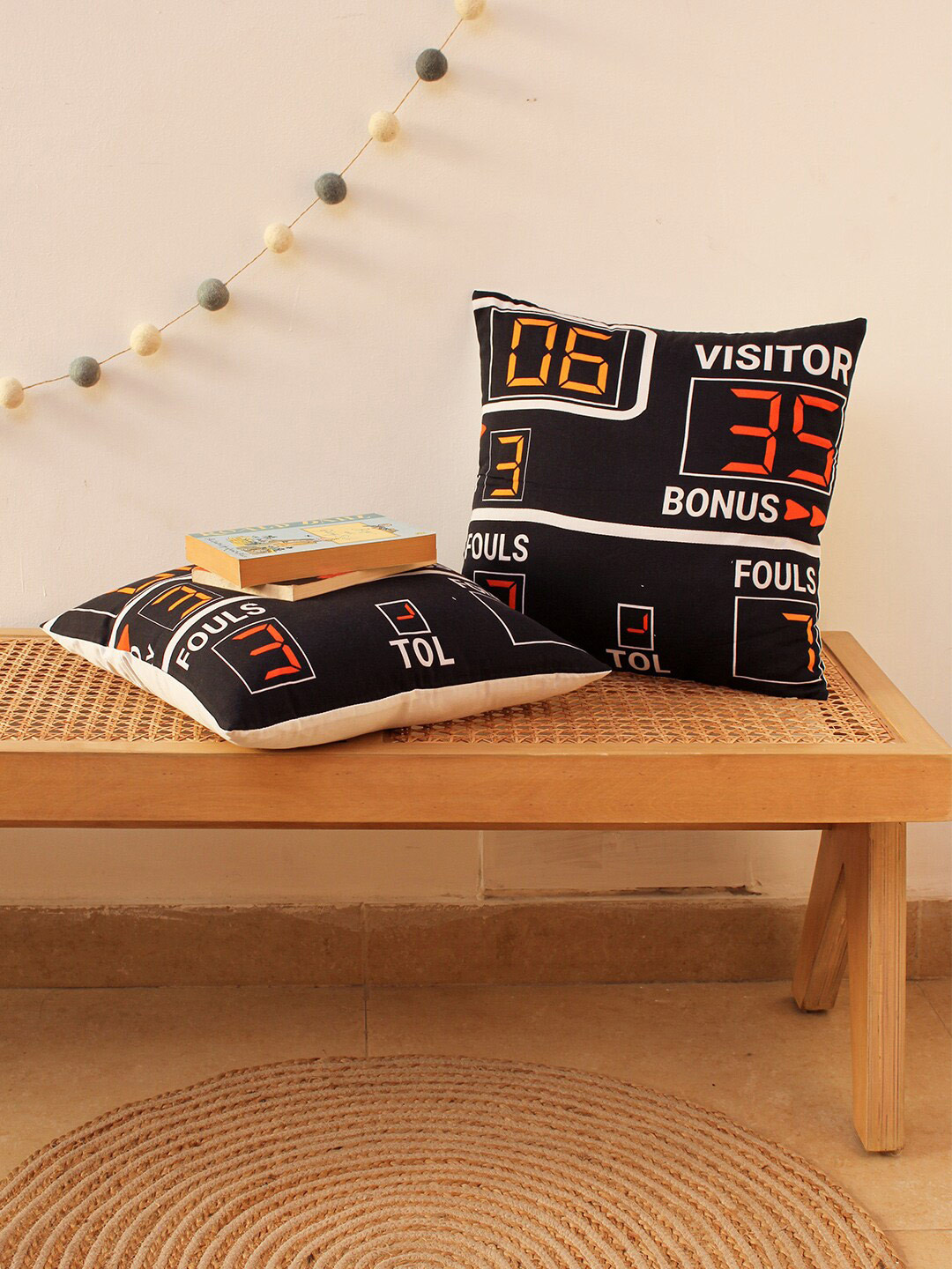 House This Score Board Puzzle Black & White Set of 2 Quirky Cotton Square Cushion Covers