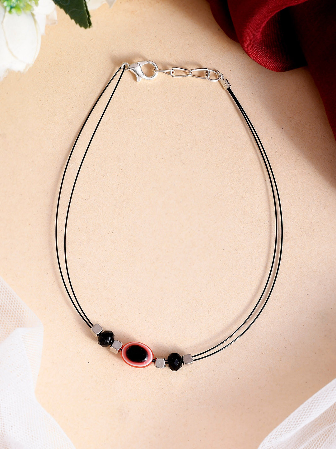 Silvermerc Designs Women  Black Evil Eye Thread Anklet