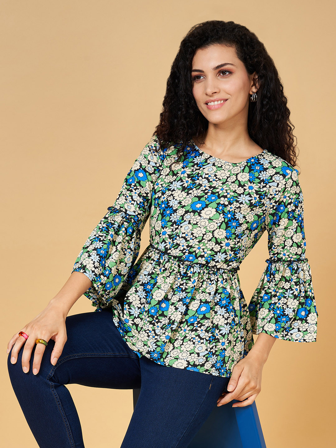 YU by Pantaloons Blue Floral Print Top