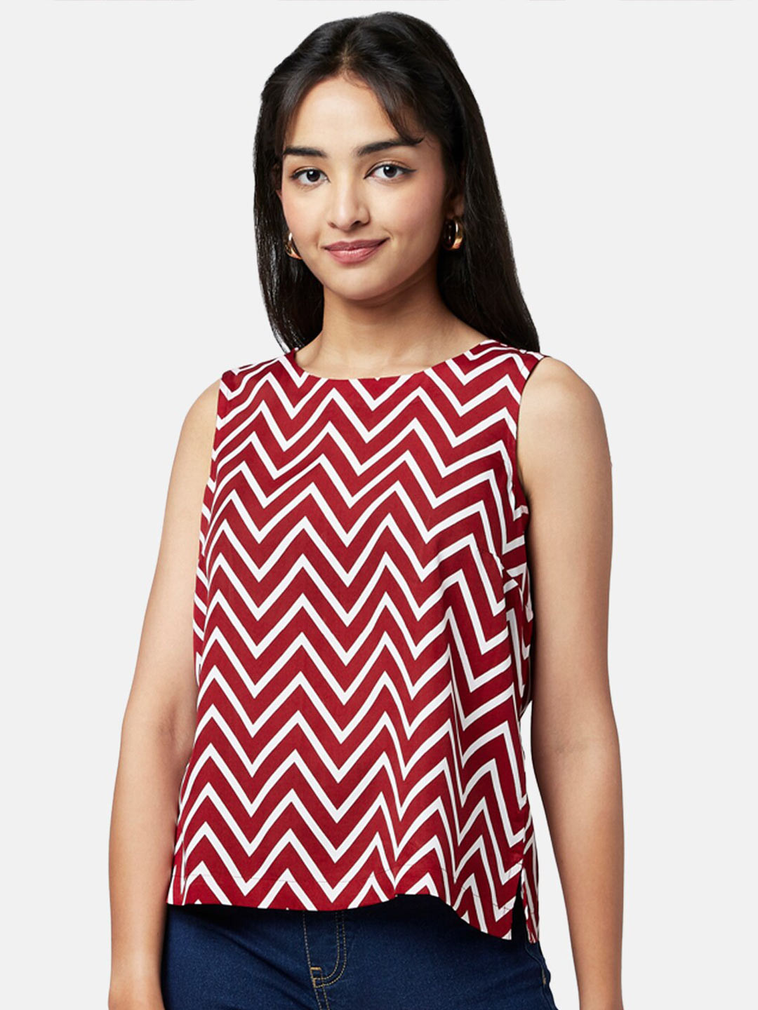 YU by Pantaloons Red Geometric Print Top