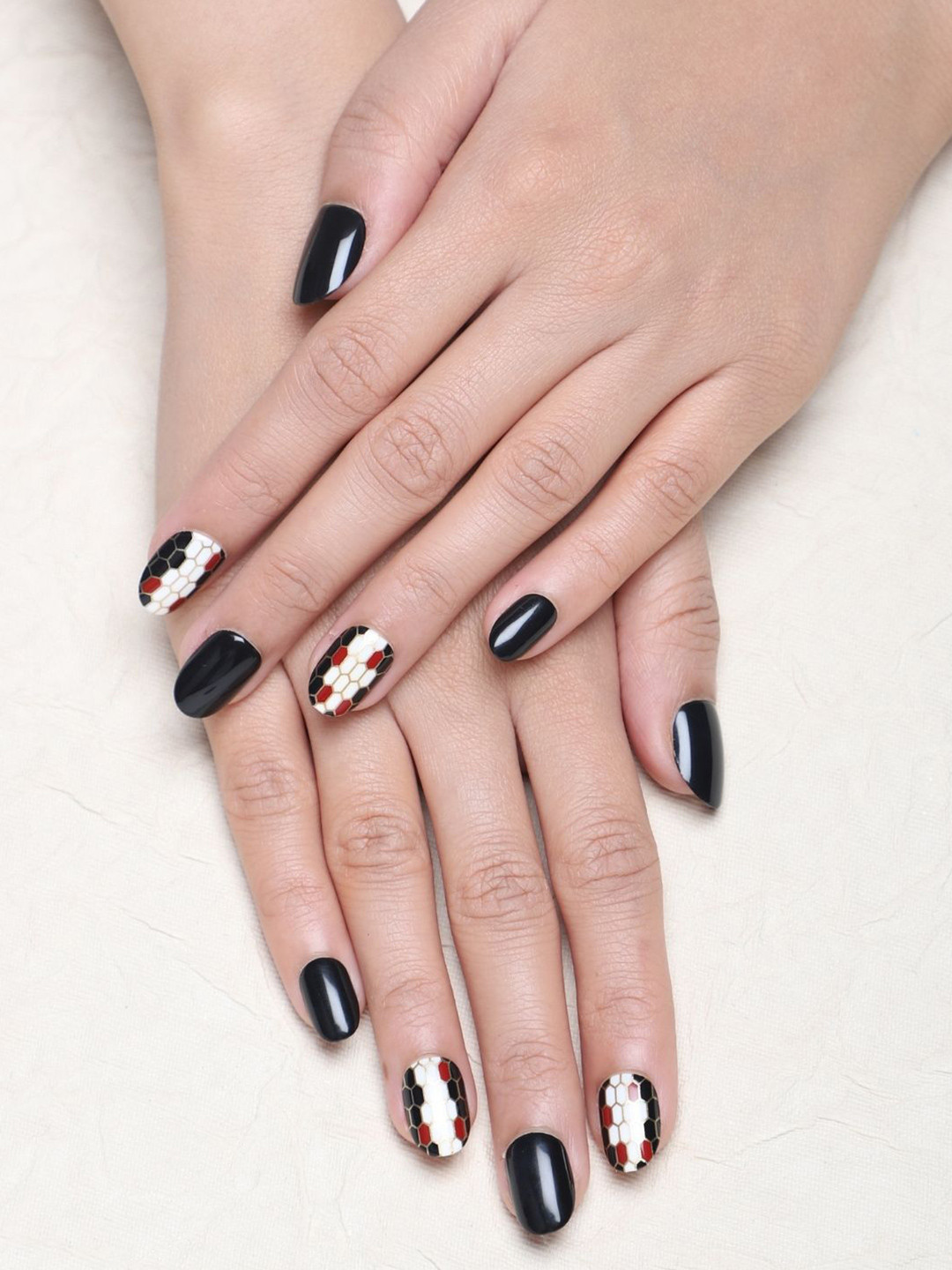 LICK Pack Of 12 Black Artificial Acrylic Reusable Nail Set With Application Kit