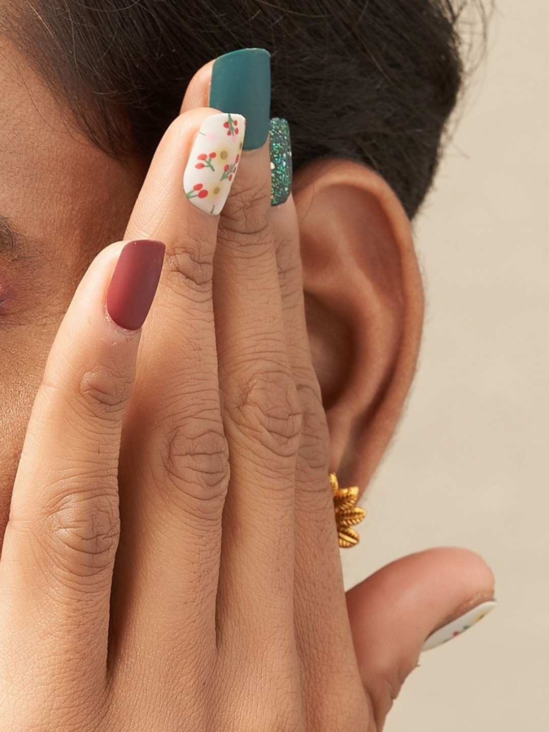 LICK  30 Pcs Reusable Matte Green Acrylic Nail Artificial Nail Set