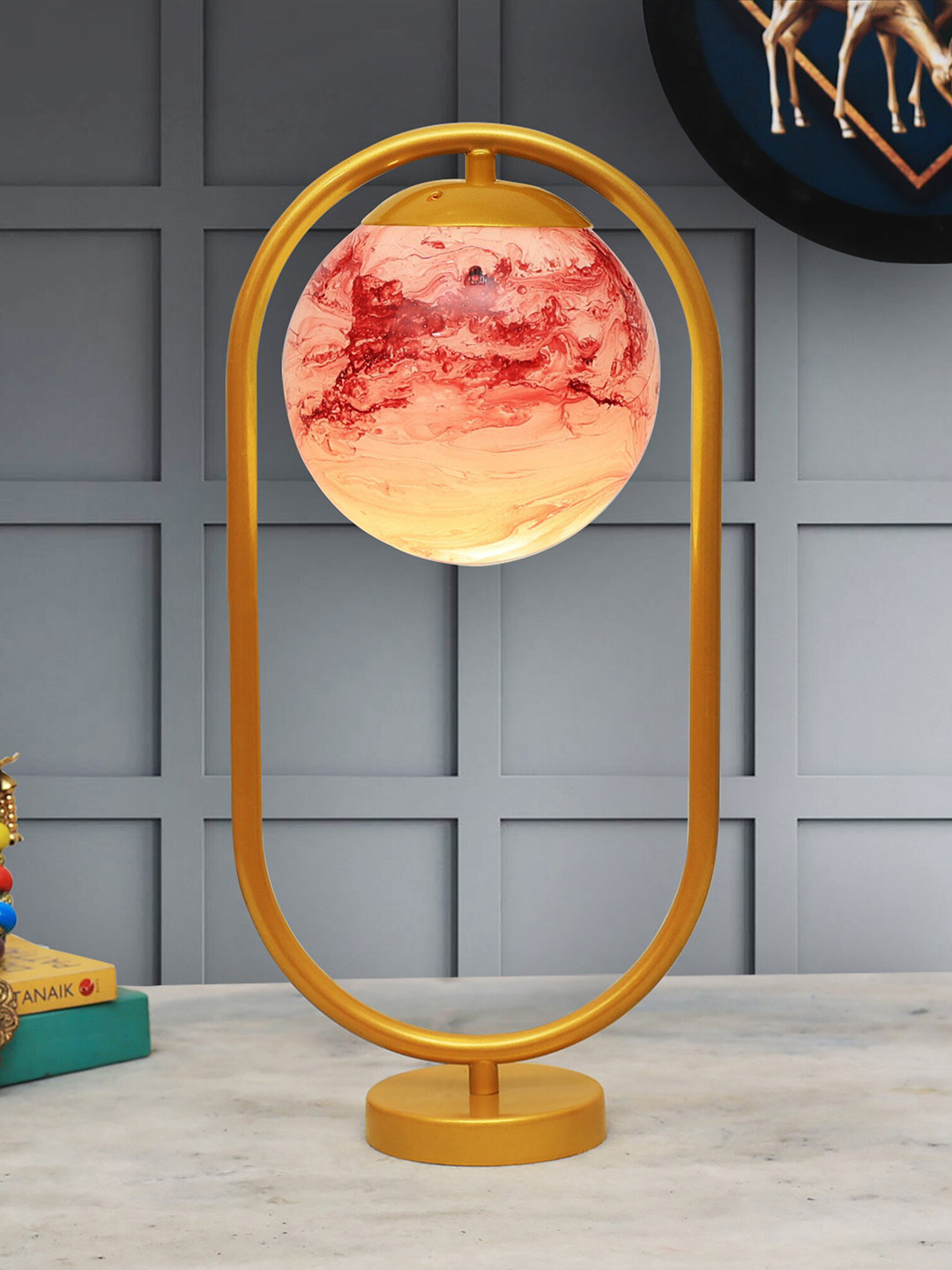 Homesake Red & Gold-Tone Table Lamp with Milky Frosted Shade