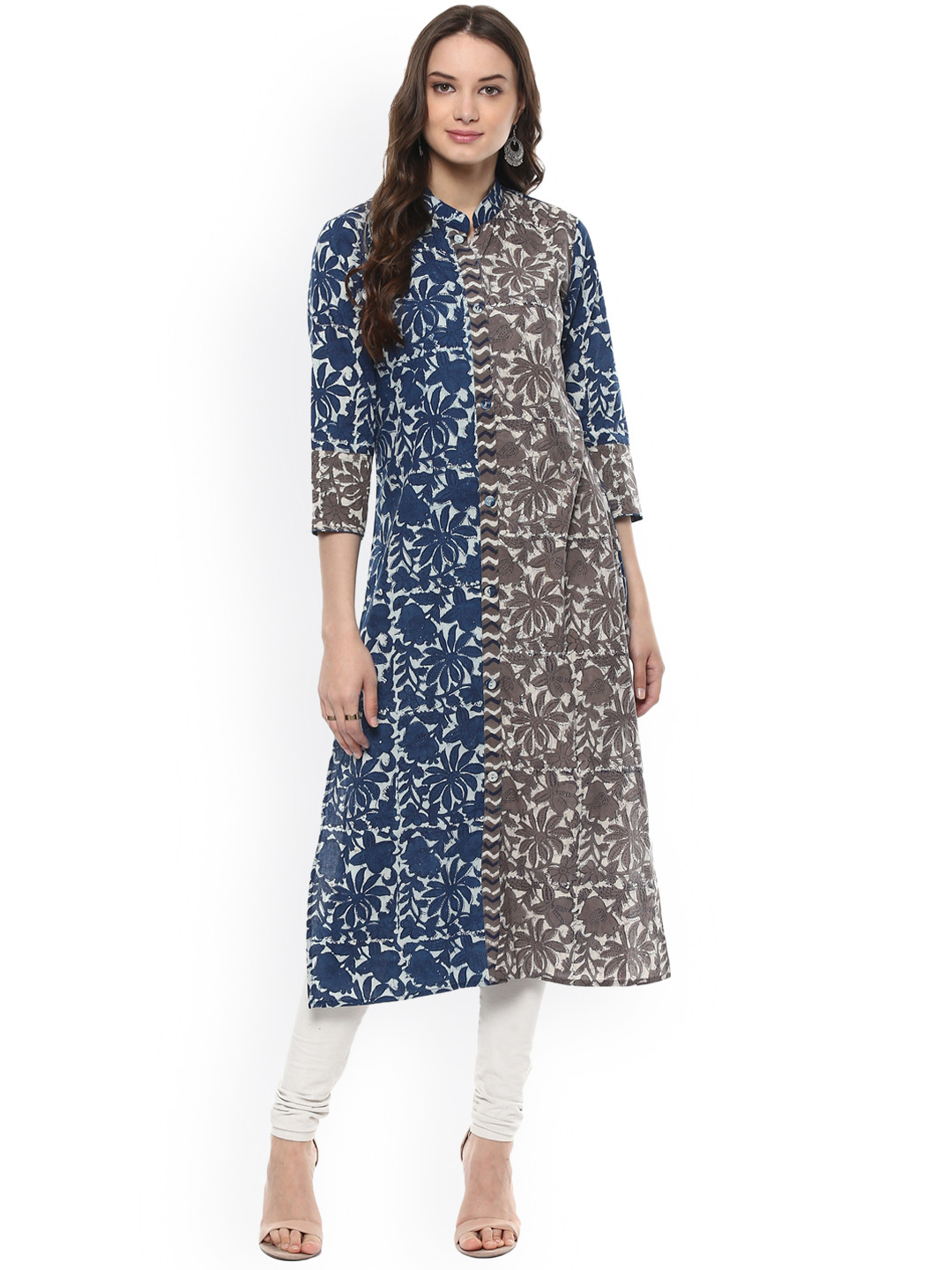 Geroo Jaipur Indigo Hand Block Printed Straight Pure Cotton Kurta