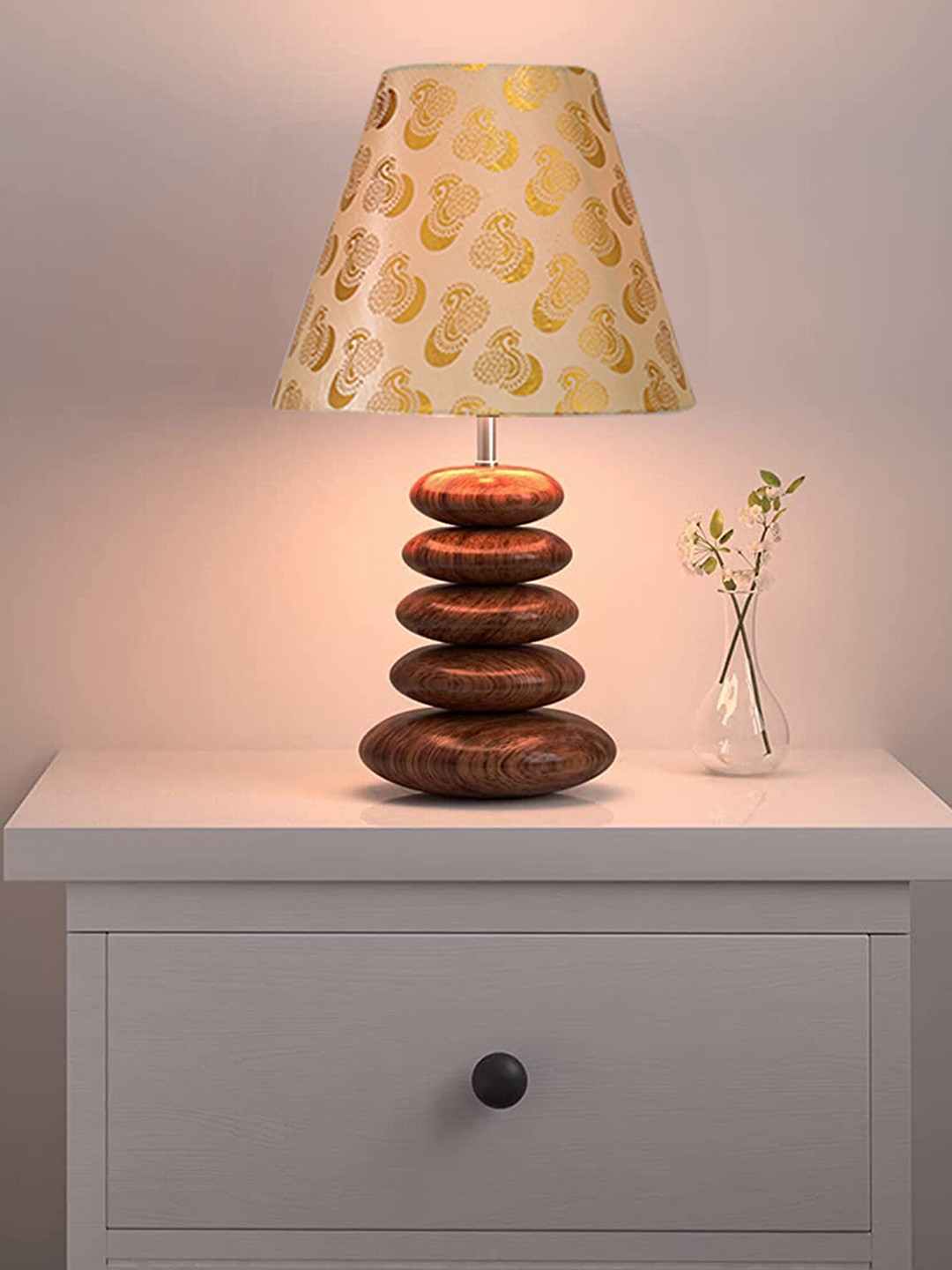 Homesake Gold-Toned Printed Table Lamp With Golden Shade LED Bulb Included