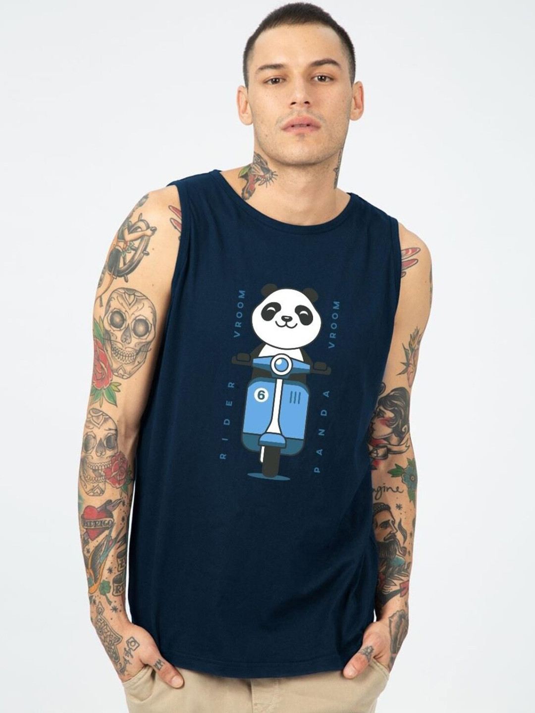 Bewakoof Men Vroom Panda Graphic Printed Cotton Vest