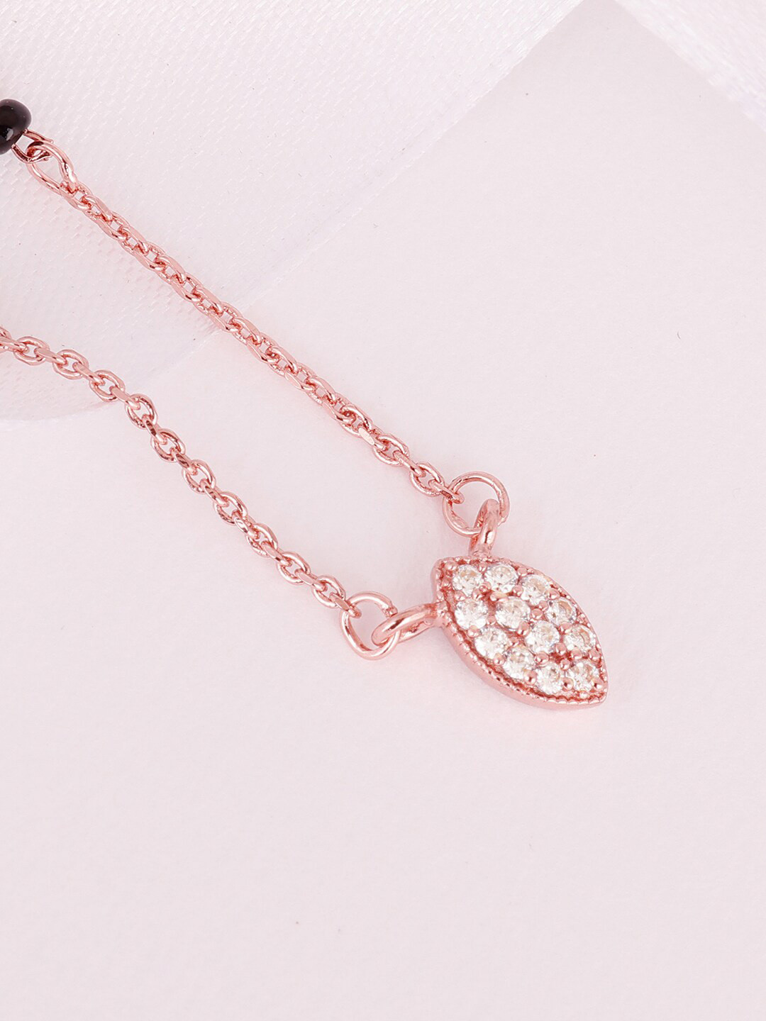 GIVA 925 Sterling Silver Rose Gold-Plated Black Beaded White CZ Studded Mangalsutra