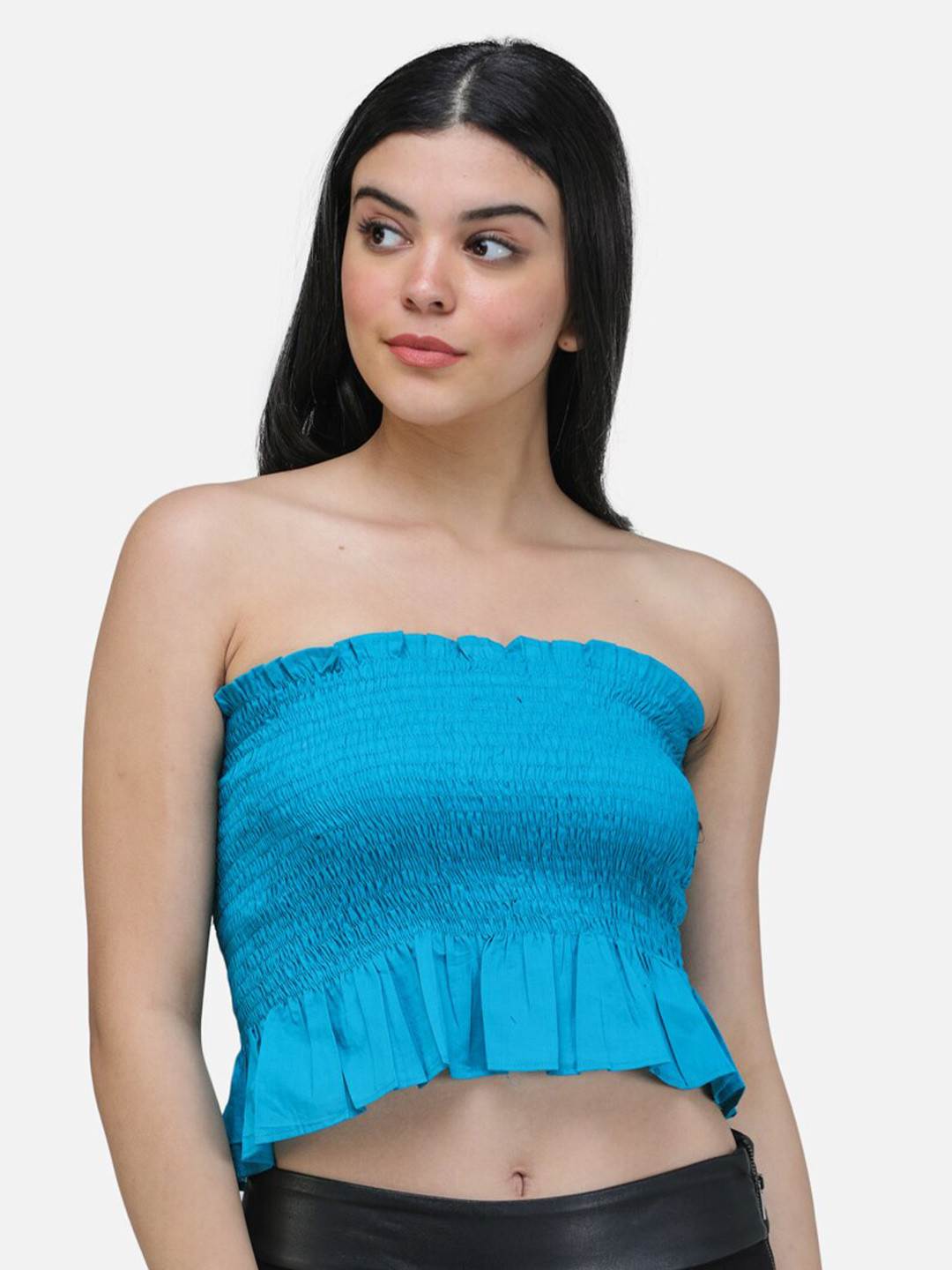 Cation Sleeveless Smocked Tube Crop Top