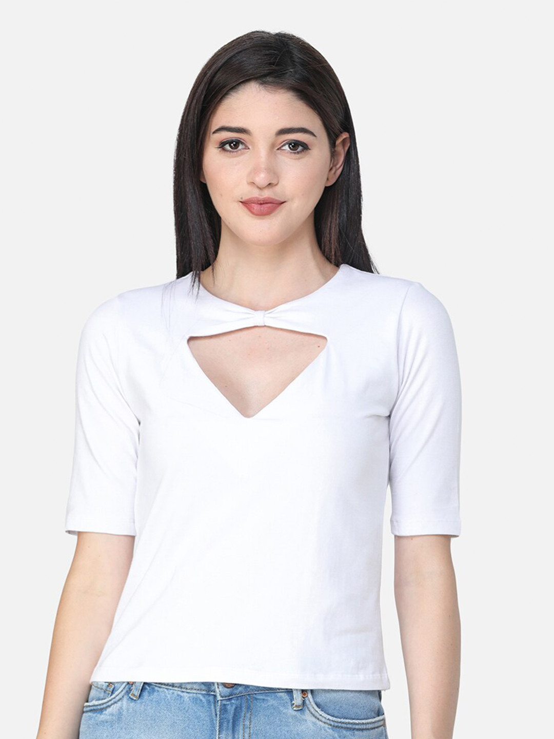 Cation White Keyhole Neck Top