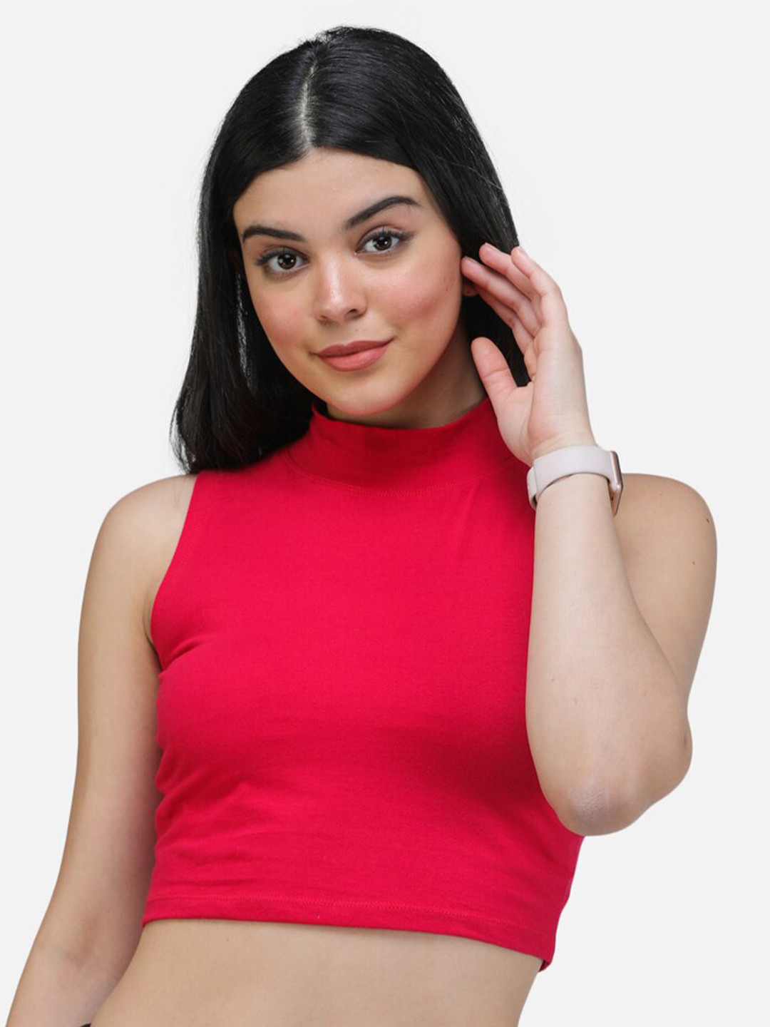 Cation Magenta Solid Fitted Crop Top