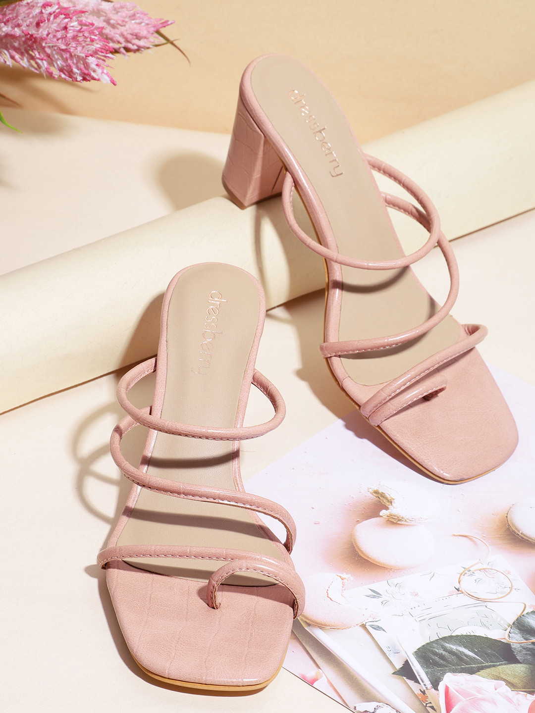 DressBerry Women Croc Textured Block Heels